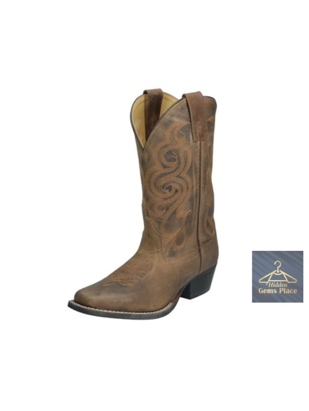 Square Toe Lariat Mid-Calf Boot, Leather, Slip On Embroidered Western Boot